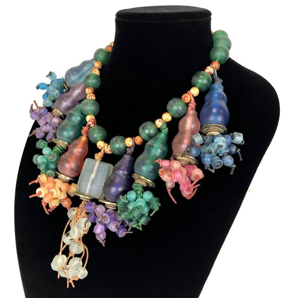 Chunky Multicolor Artisan Sea-Glass Necklace - Picture 4 of 10